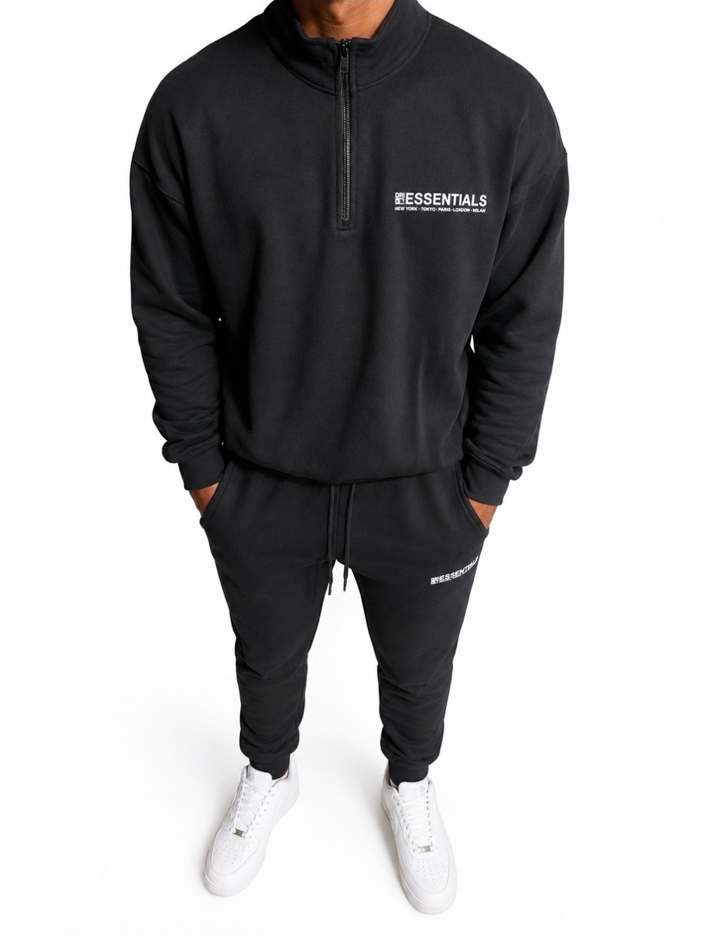 ESSENTIALS Men's Black Half-Zip Sweatshirt